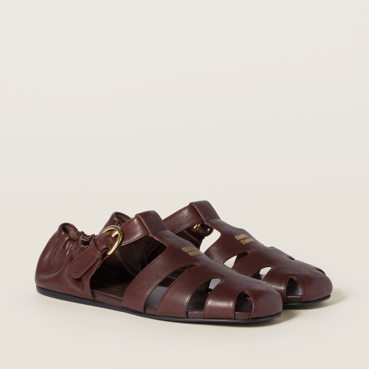 Miu Miu Ruches Nappa Leather Fisherman Sandals Briarwood Miu Miu Ruches Nappa Leather Fisherman Sandals Briarwood