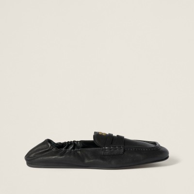 Miu Miu Ruches Nappa Leather Loafers Black Miu Miu Ruches Nappa Leather Loafers Black