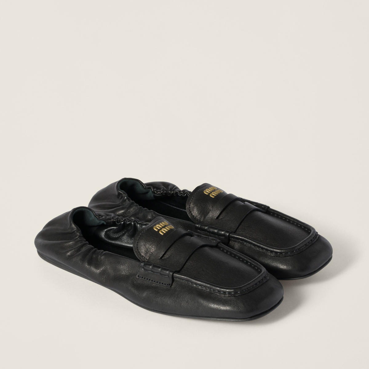 Miu Miu Ruches Nappa Leather Loafers Black Miu Miu Ruches Nappa Leather Loafers Black