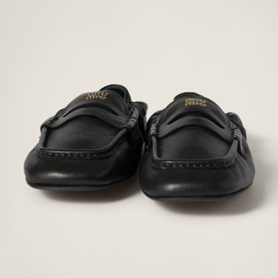 Miu Miu Ruches Nappa Leather Loafers Black Miu Miu Ruches Nappa Leather Loafers Black