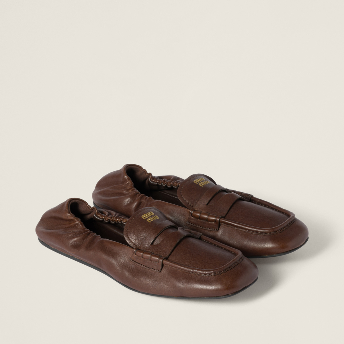 Miu Miu Ruches Nappa Leather Loafers Briarwood Miu Miu Ruches Nappa Leather Loafers Briarwood