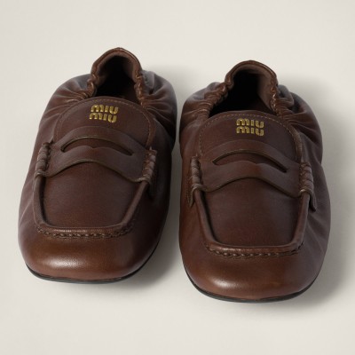Miu Miu Ruches Nappa Leather Loafers Briarwood Miu Miu Ruches Nappa Leather Loafers Briarwood