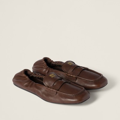 Miu Miu Ruches Nappa Leather Loafers Briarwood Miu Miu Ruches Nappa Leather Loafers Briarwood