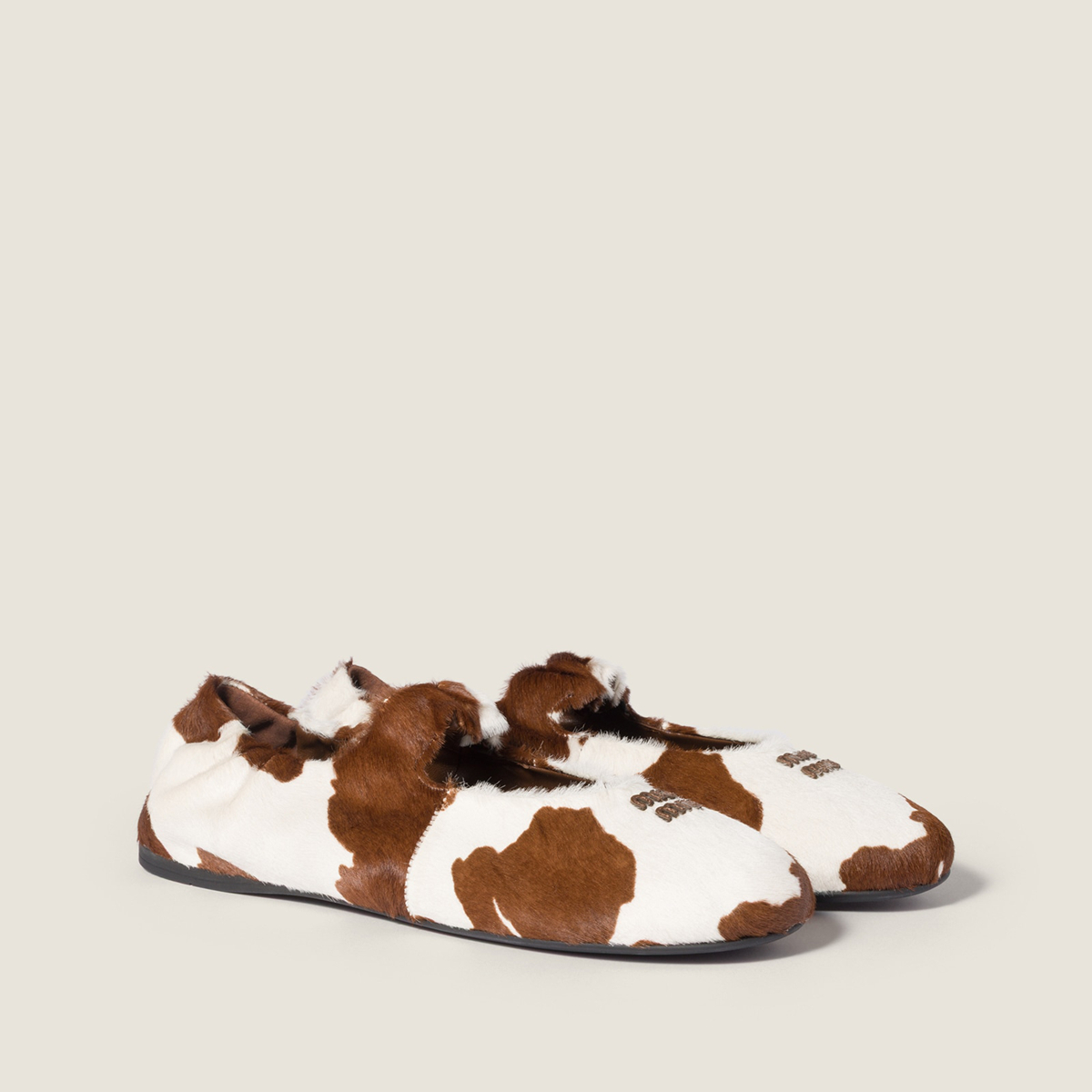 Miu Miu Ruches Printed Leather Ballerinas White Burnt Sienna Miu Miu Ruches Printed Leather Ballerinas White Burnt Sienna
