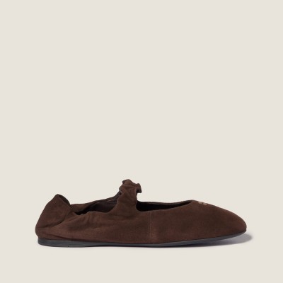Miu Miu Ruches Suede Ballerinas Dark Brown Miu Miu Ruches Suede Ballerinas Dark Brown