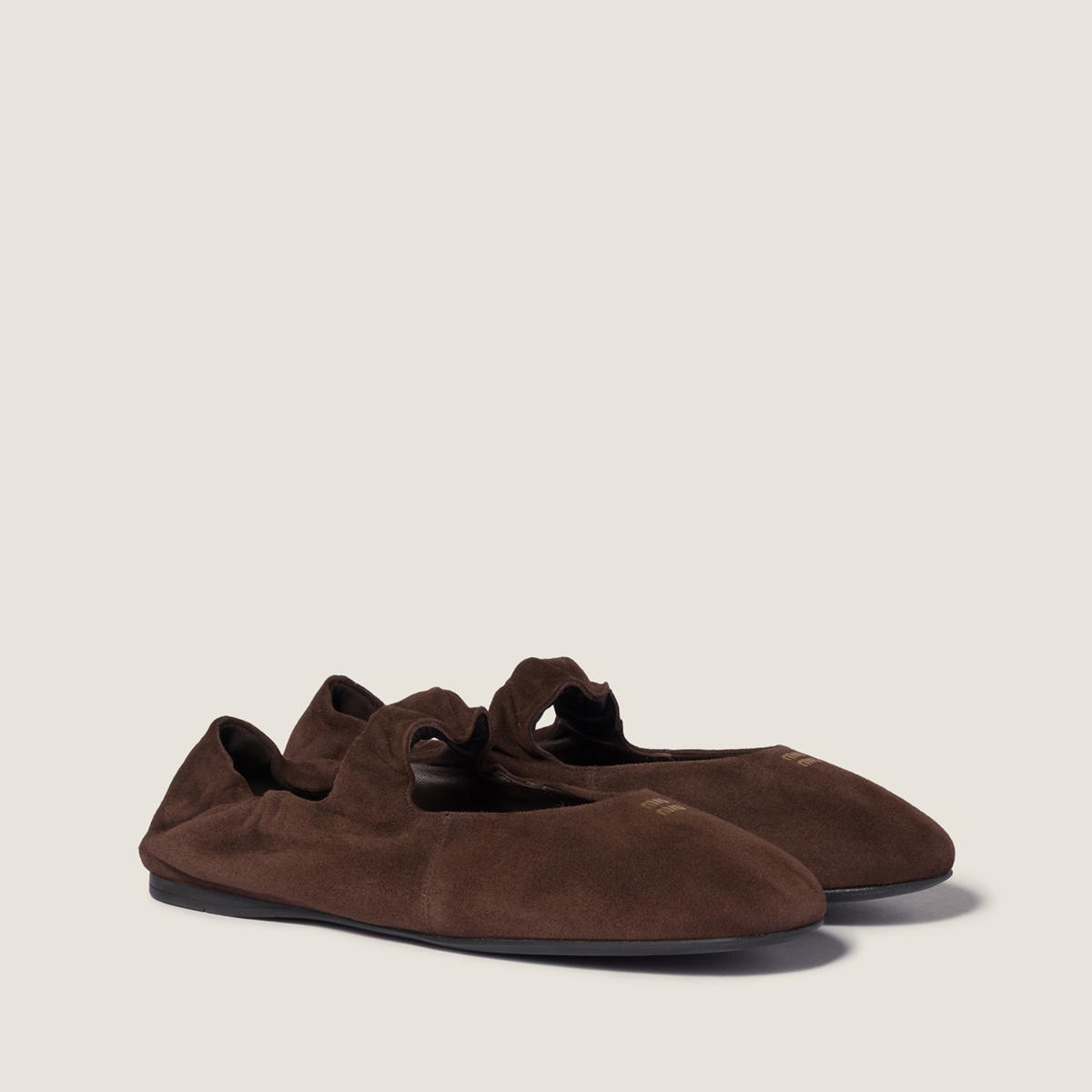 Miu Miu Ruches Suede Ballerinas Dark Brown Miu Miu Ruches Suede Ballerinas Dark Brown