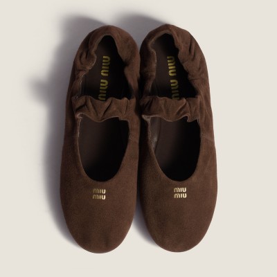 Miu Miu Ruches Suede Ballerinas Dark Brown Miu Miu Ruches Suede Ballerinas Dark Brown