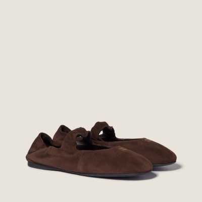Miu Miu Ruches Suede Ballerinas Dark Brown Miu Miu Ruches Suede Ballerinas Dark Brown