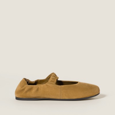 Miu Miu Ruches Suede Ballerinas Olive Green Miu Miu Ruches Suede Ballerinas Olive Green