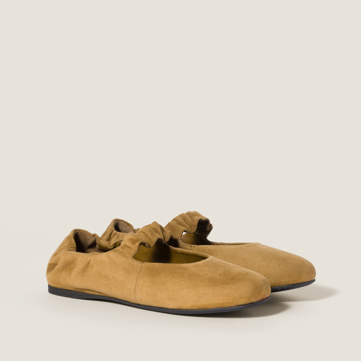 Miu Miu Ruches Suede Ballerinas Olive Green Miu Miu Ruches Suede Ballerinas Olive Green