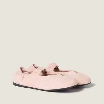 Miu Miu Ruches Suede Ballerinas Peach Miu Miu Ruches Suede Ballerinas Peach