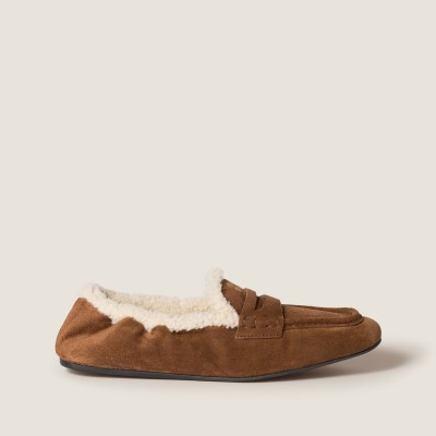 Miu Miu Ruches Suede Loafers Cocoa Brown