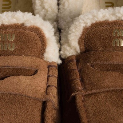 Miu Miu Ruches Suede Loafers Cocoa Brown