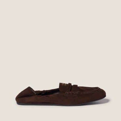 Miu Miu Ruches Suede Loafers Dark Brown Miu Miu Ruches Suede Loafers Dark Brown
