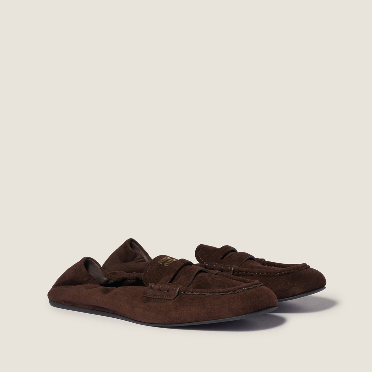 Miu Miu Ruches Suede Loafers Dark Brown Miu Miu Ruches Suede Loafers Dark Brown
