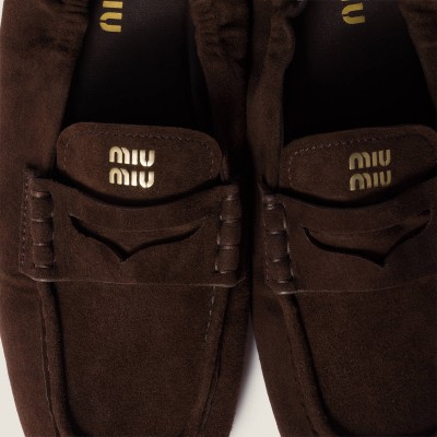 Miu Miu Ruches Suede Loafers Dark Brown Miu Miu Ruches Suede Loafers Dark Brown