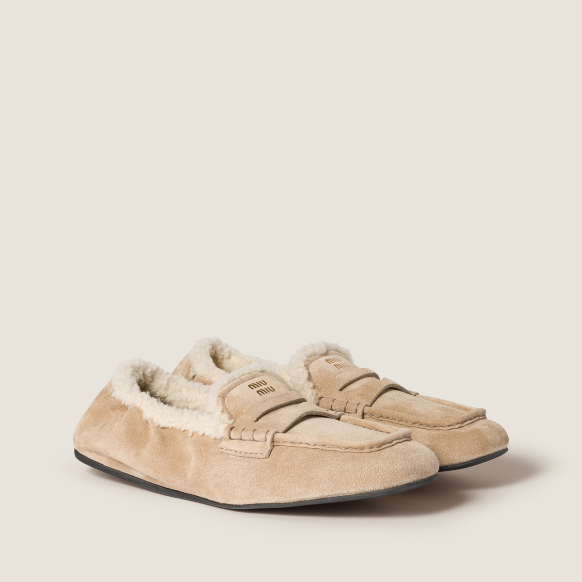 Miu Miu Ruches Suede Loafers Desert Beige Miu Miu Ruches Suede Loafers Desert Beige