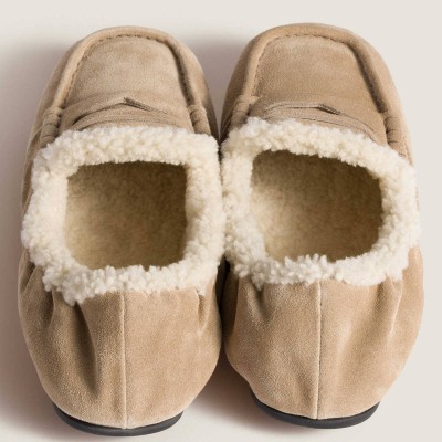 Miu Miu Ruches Suede Loafers Desert Beige Miu Miu Ruches Suede Loafers Desert Beige