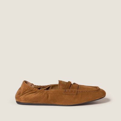 Miu Miu Ruches Suede Loafers Oak Miu Miu Ruches Suede Loafers Oak