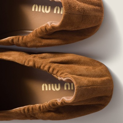 Miu Miu Ruches Suede Loafers Oak Miu Miu Ruches Suede Loafers Oak