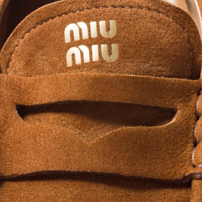Miu Miu Ruches Suede Loafers Oak Miu Miu Ruches Suede Loafers Oak