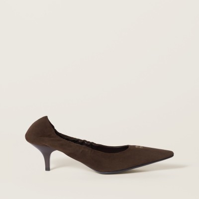 Miu Miu Ruches Suede Pumps Dark Brown Miu Miu Ruches Suede Pumps Dark Brown