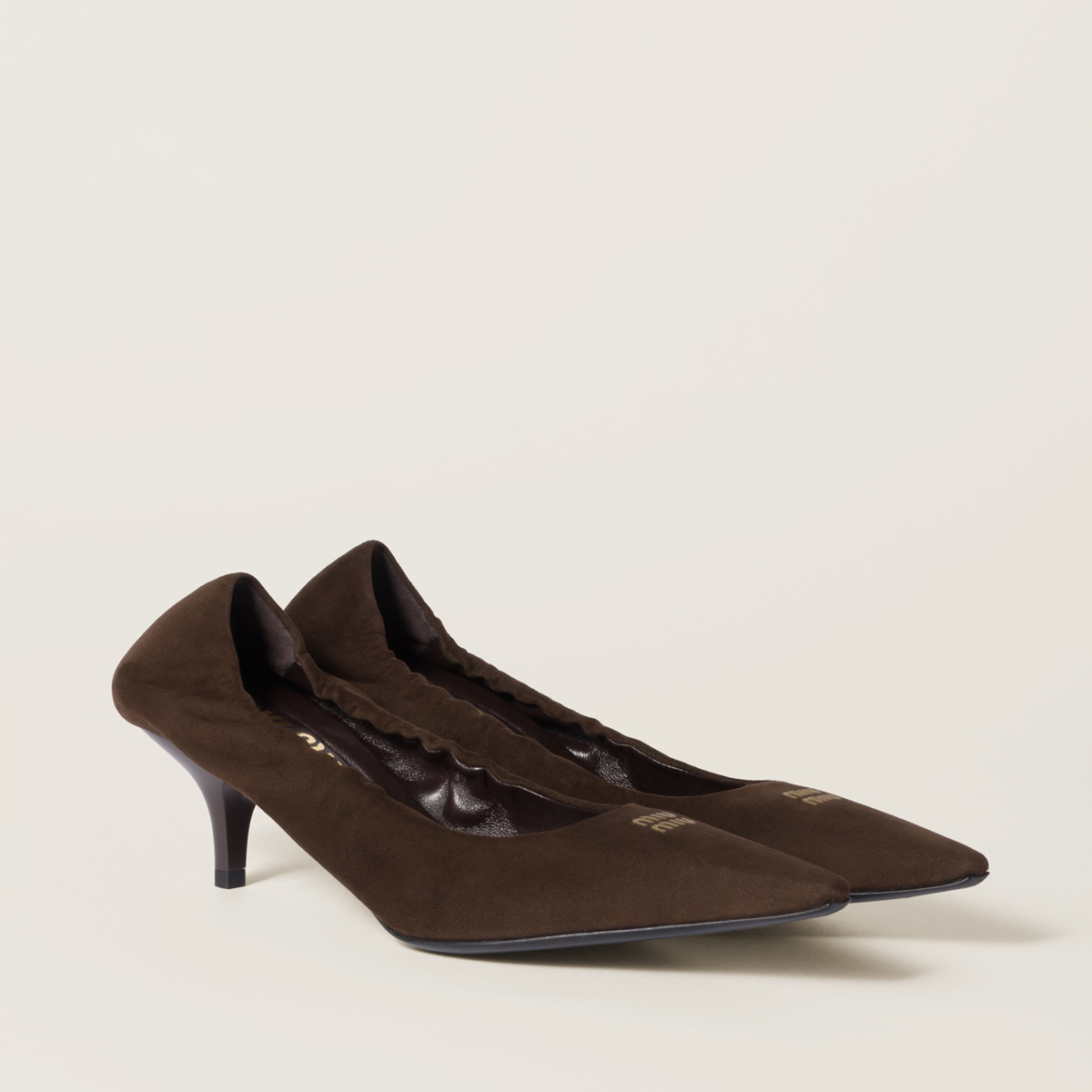 Miu Miu Ruches Suede Pumps Dark Brown Miu Miu Ruches Suede Pumps Dark Brown