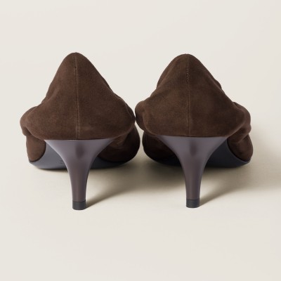 Miu Miu Ruches Suede Pumps Dark Brown Miu Miu Ruches Suede Pumps Dark Brown