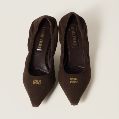 Miu Miu Ruches Suede Pumps Dark Brown Miu Miu Ruches Suede Pumps Dark Brown