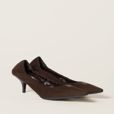 Miu Miu Ruches Suede Pumps Dark Brown