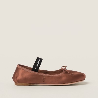 Miu Miu Satin Ballerinas Cocoa Brown