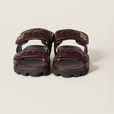 Miu Miu Sporty Matelasse Nappa Leather Sandals Briarwood Miu Miu Sporty Matelasse Nappa Leather Sandals Briarwood