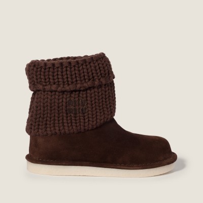 Miu Miu Suede And Knit Booties Dark Brown Miu Miu Suede And Knit Booties Dark Brown