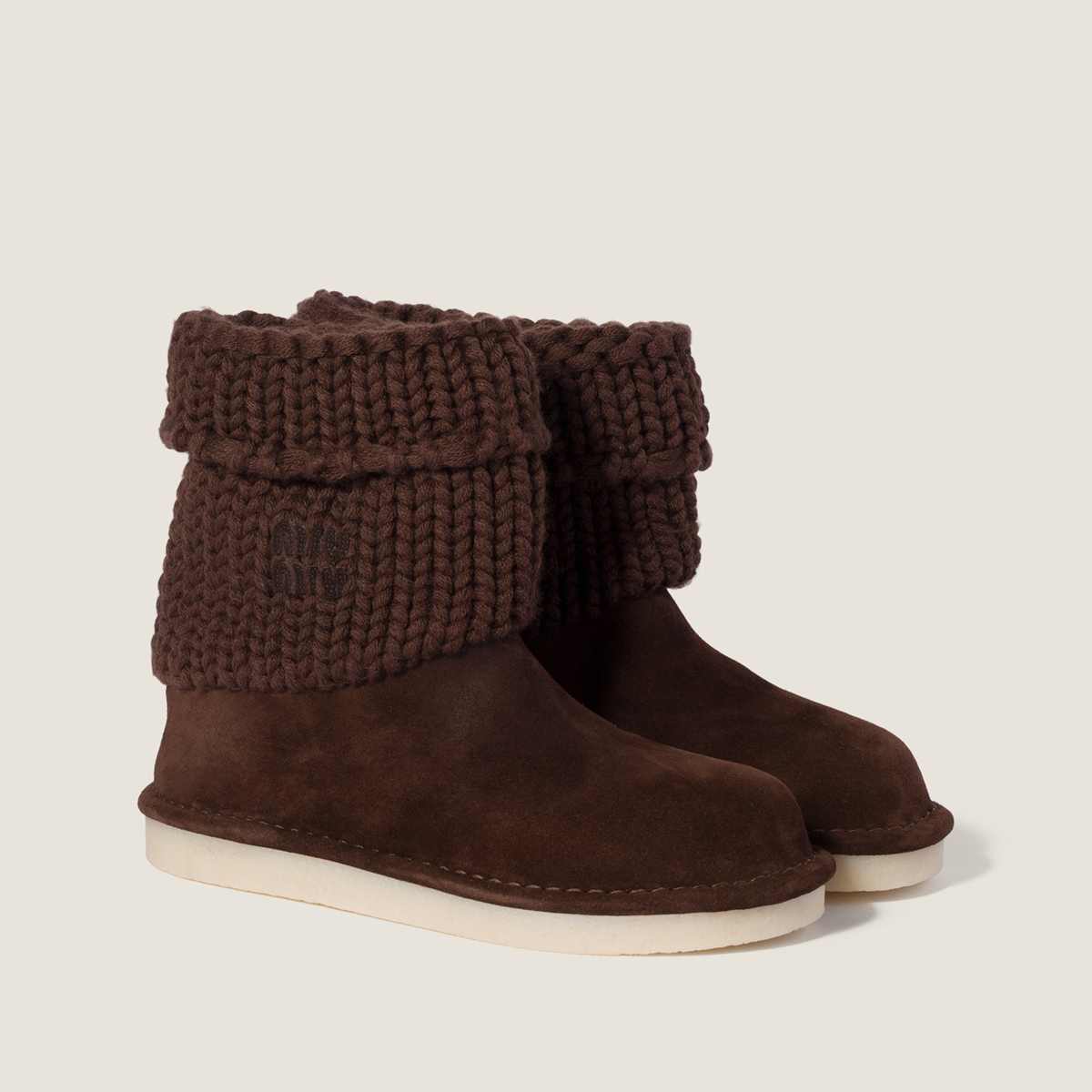 Miu Miu Suede And Knit Booties Dark Brown Miu Miu Suede And Knit Booties Dark Brown