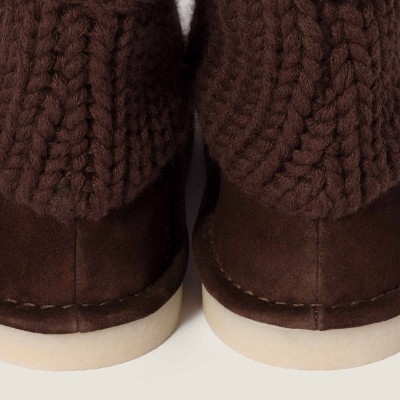 Miu Miu Suede And Knit Booties Dark Brown Miu Miu Suede And Knit Booties Dark Brown