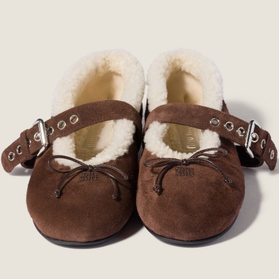 Miu Miu Suede And Shearling Ballerinas Dark Brown Miu Miu Suede And Shearling Ballerinas Dark Brown