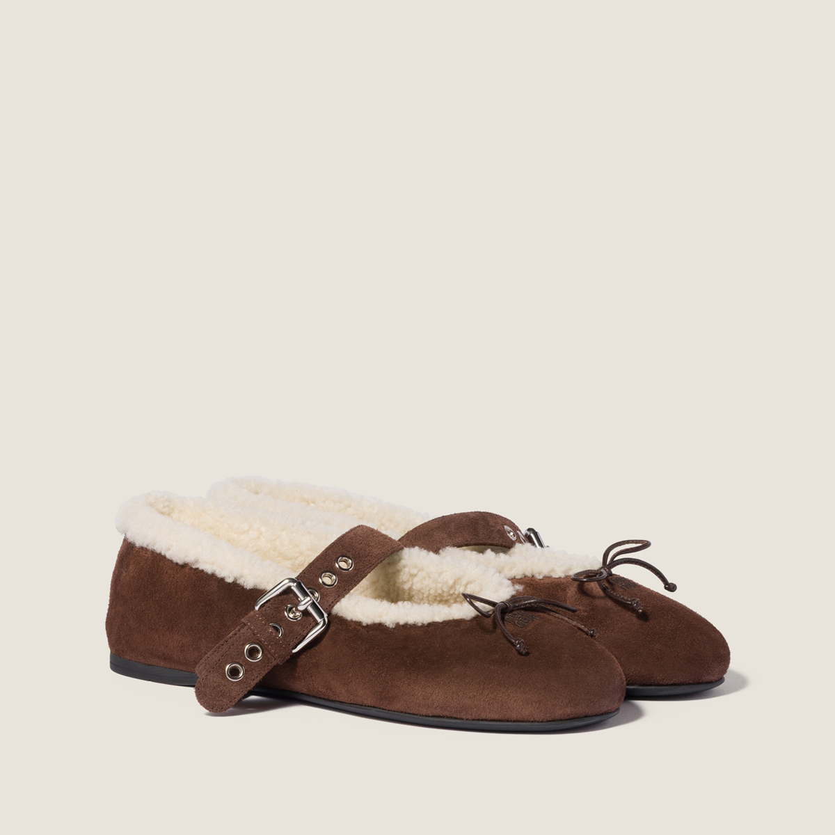 Miu Miu Suede And Shearling Ballerinas Dark Brown Miu Miu Suede And Shearling Ballerinas Dark Brown
