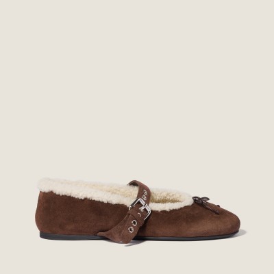 Miu Miu Suede And Shearling Ballerinas Dark Brown Miu Miu Suede And Shearling Ballerinas Dark Brown