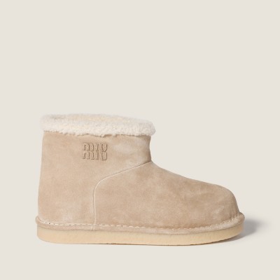 Miu Miu Suede And Shearling Booties Desert Beige