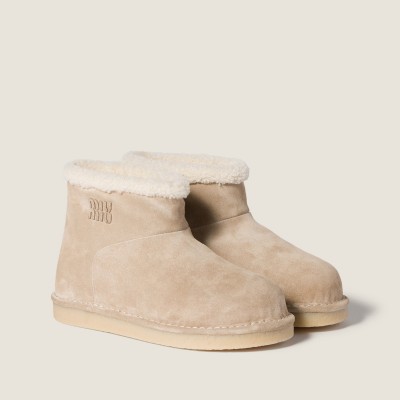 Miu Miu Suede And Shearling Booties Desert Beige Miu Miu Suede And Shearling Booties Desert Beige