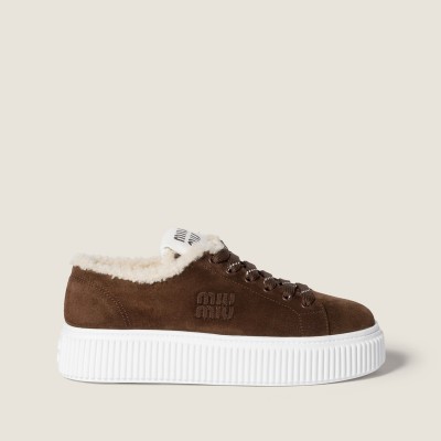 Miu Miu Suede And Shearling Sneakers Dark Brown Miu Miu Suede And Shearling Sneakers Dark Brown