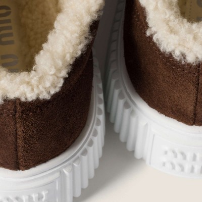 Miu Miu Suede And Shearling Sneakers Dark Brown Miu Miu Suede And Shearling Sneakers Dark Brown