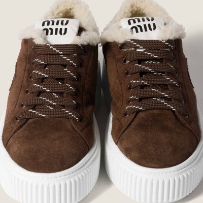 Miu Miu Suede And Shearling Sneakers Dark Brown Miu Miu Suede And Shearling Sneakers Dark Brown