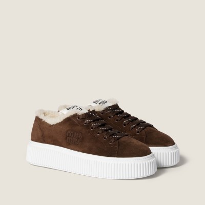 Miu Miu Suede And Shearling Sneakers Dark Brown Miu Miu Suede And Shearling Sneakers Dark Brown