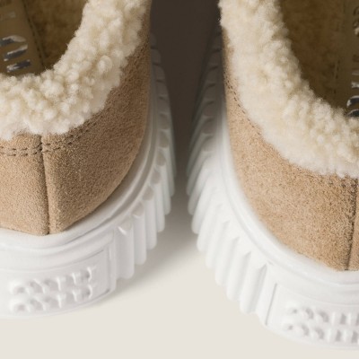 Miu Miu Suede And Shearling Sneakers Desert Beige Miu Miu Suede And Shearling Sneakers Desert Beige