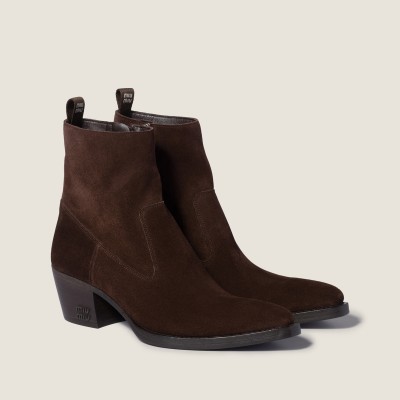 Miu Miu Suede Ankle Boots Dark Brown