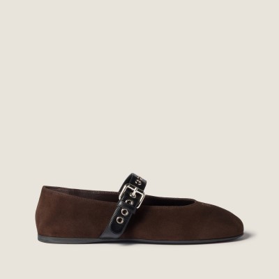 Miu Miu Suede Ballerinas Dark Brown Miu Miu Suede Ballerinas Dark Brown