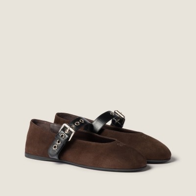 Miu Miu Suede Ballerinas Dark Brown Miu Miu Suede Ballerinas Dark Brown