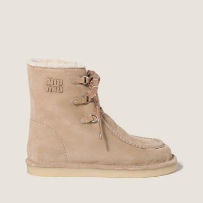 Miu Miu Suede Booties Desert Beige