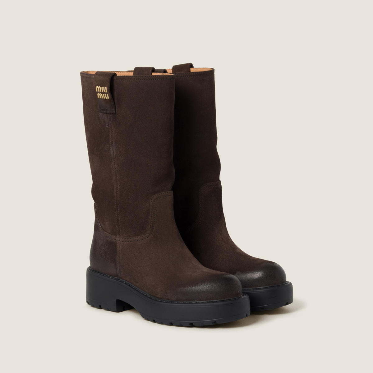 Miu Miu Suede Boots Dark Brown Miu Miu Suede Boots Dark Brown
